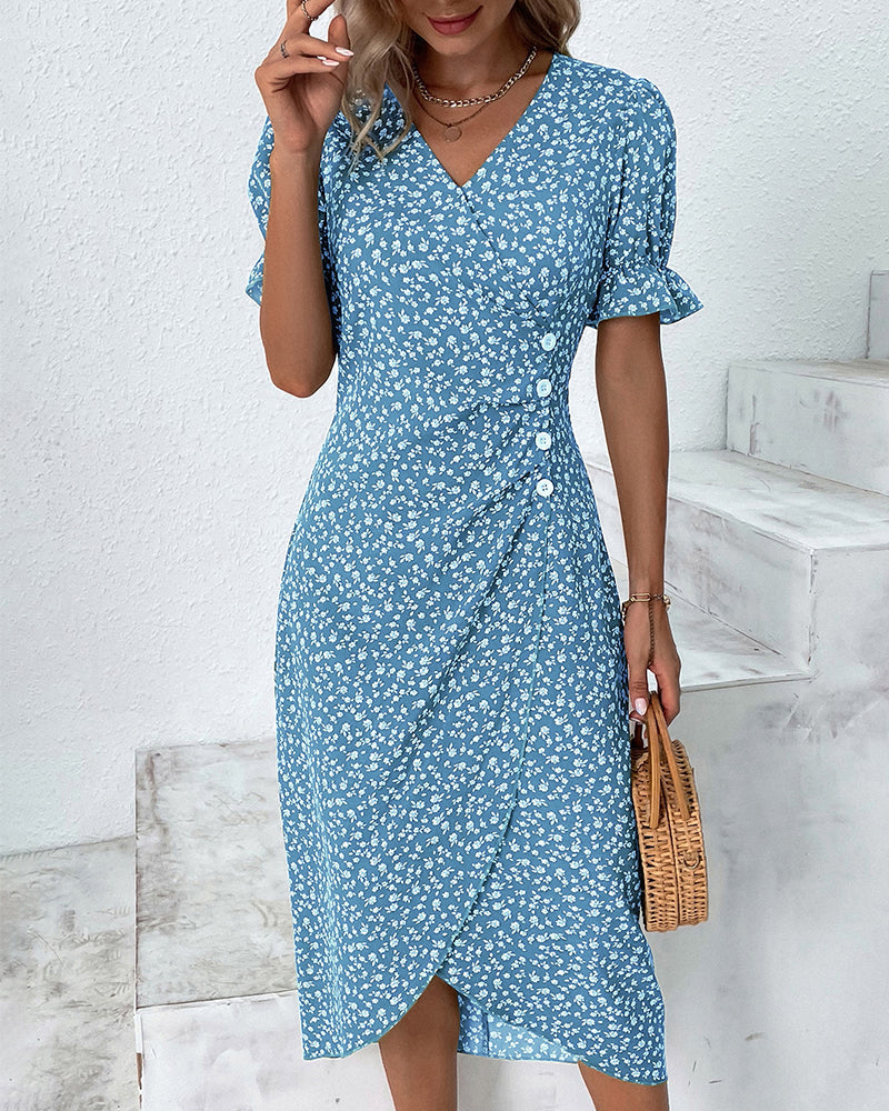 Adeline | Floral Print Dress With Short Sleeves