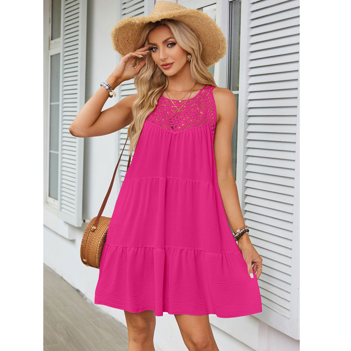 Lace Hollow Summer Sleeveless Short Dresses