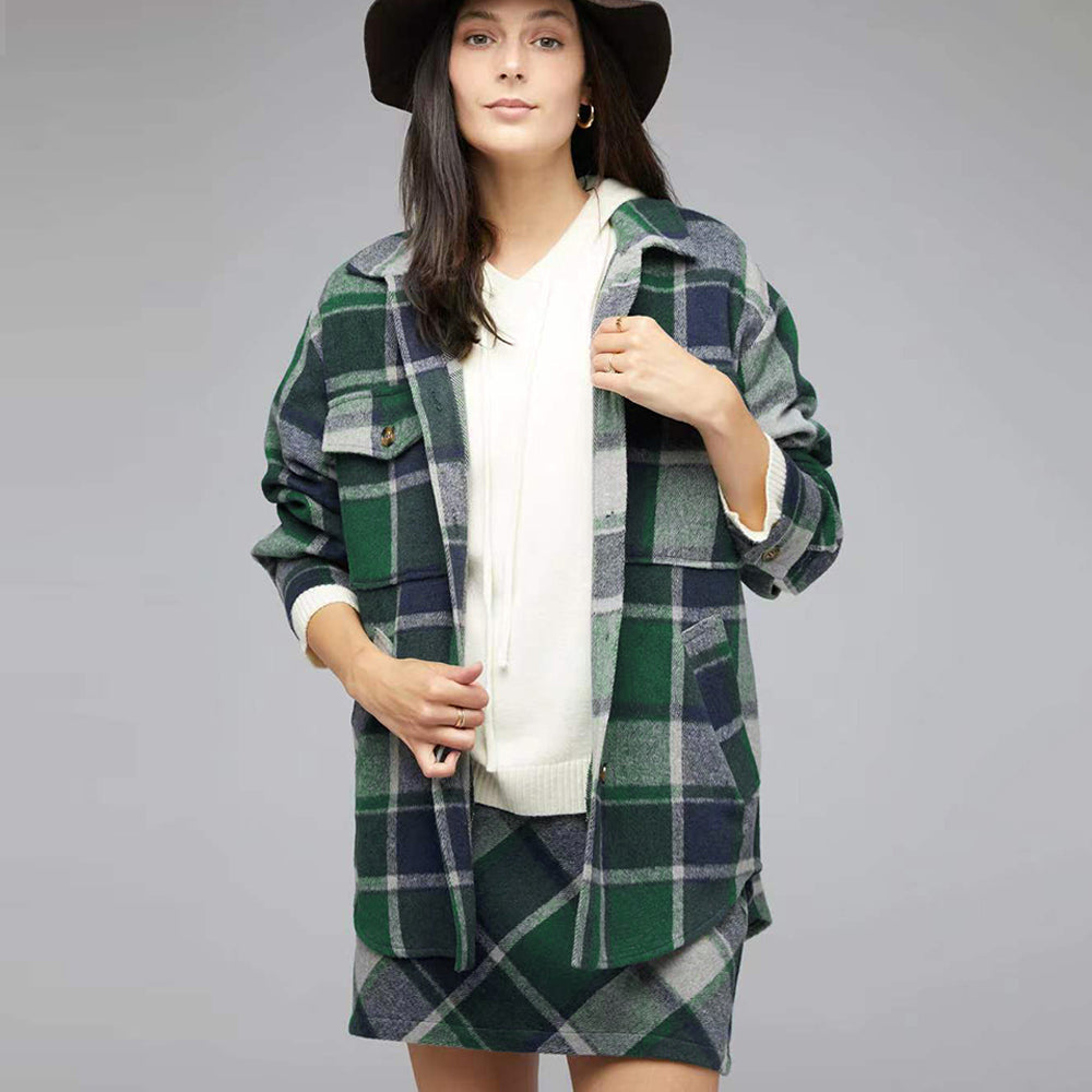 GRACIE -  Plaid Charm Oversized Shirt Jacket