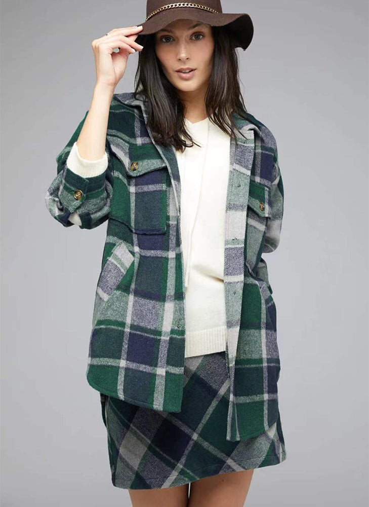 GRACIE -  Plaid Charm Oversized Shirt Jacket