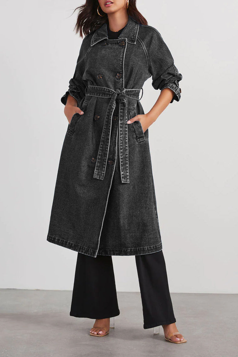 NEMU -  Women's Long Denim Trench Coat