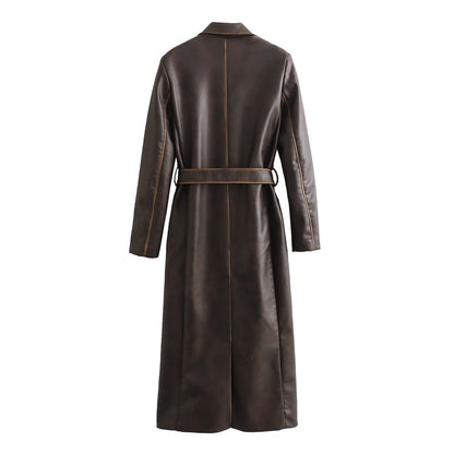 COCU - Women's Long Brown Leather Coat