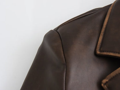 COCU - Women's Long Brown Leather Coat