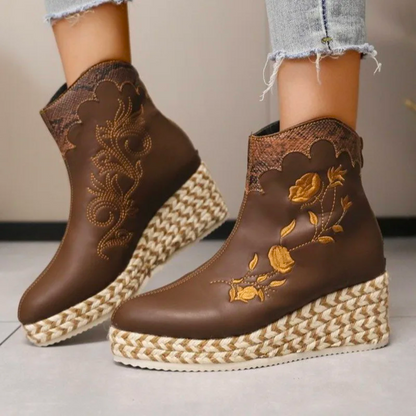 BUNTO - Elegant Floral Platform Ankle Boots