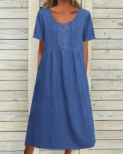 Hibiscus | Short Sleeve Denim Dress