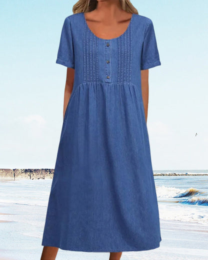 Hibiscus | Short Sleeve Denim Dress