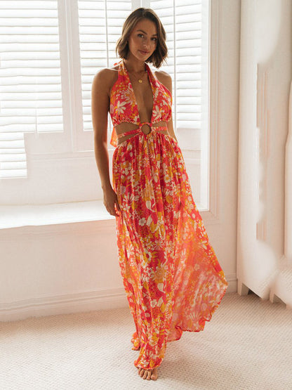 OLIVIA - Floral Halter Split Dress