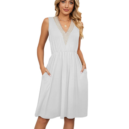 V Neck Lace Sleeveless Summer Dresses