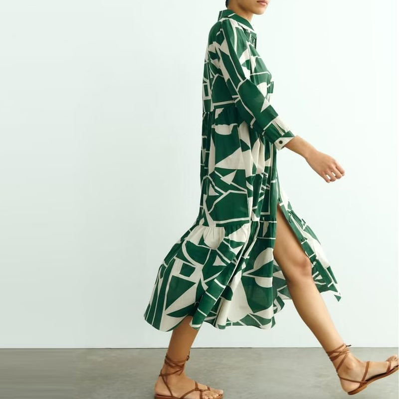 DULCE - Geometric Bloc Print Long Shirt Dress