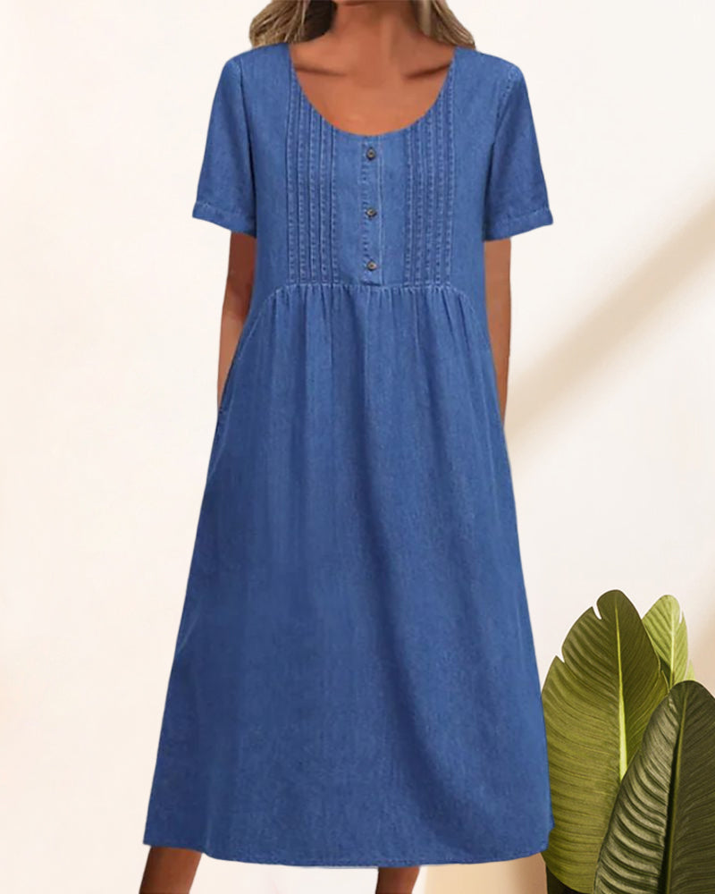 Hibiscus | Short Sleeve Denim Dress