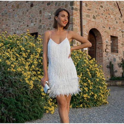 Ximena | Tassel Sequins Feather Mini Dress