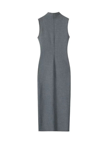 SOLID - Elegant Charcoal Sleeveless Sheath Dress