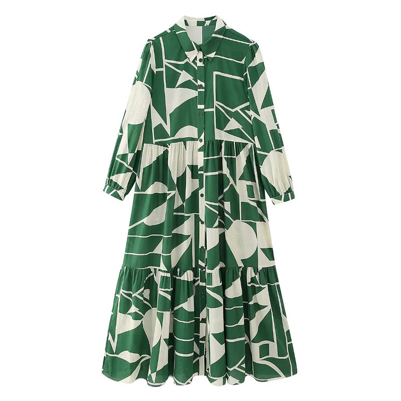 DULCE - Geometric Bloc Print Long Shirt Dress