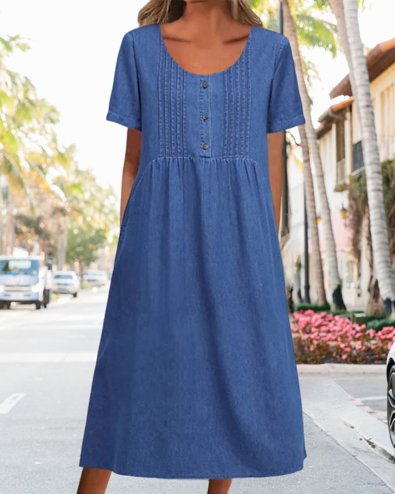 Hibiscus | Short Sleeve Denim Dress