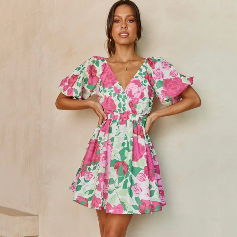 Hali - Floral V-Neck Wrap Dress