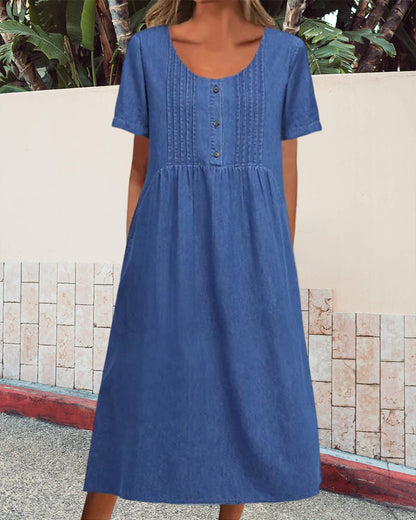 Hibiscus | Short Sleeve Denim Dress