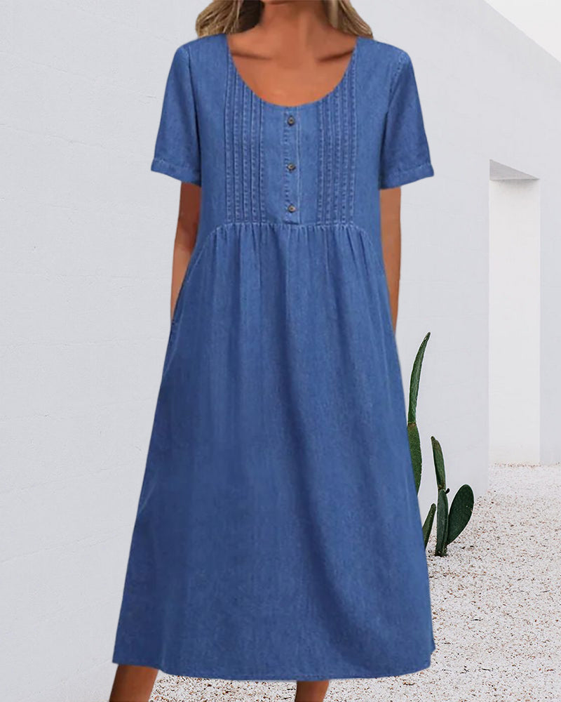 Hibiscus | Short Sleeve Denim Dress