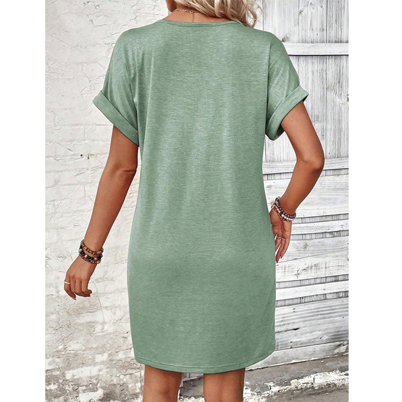 V Neck Button Short Sleeve Summer Casual Dresses