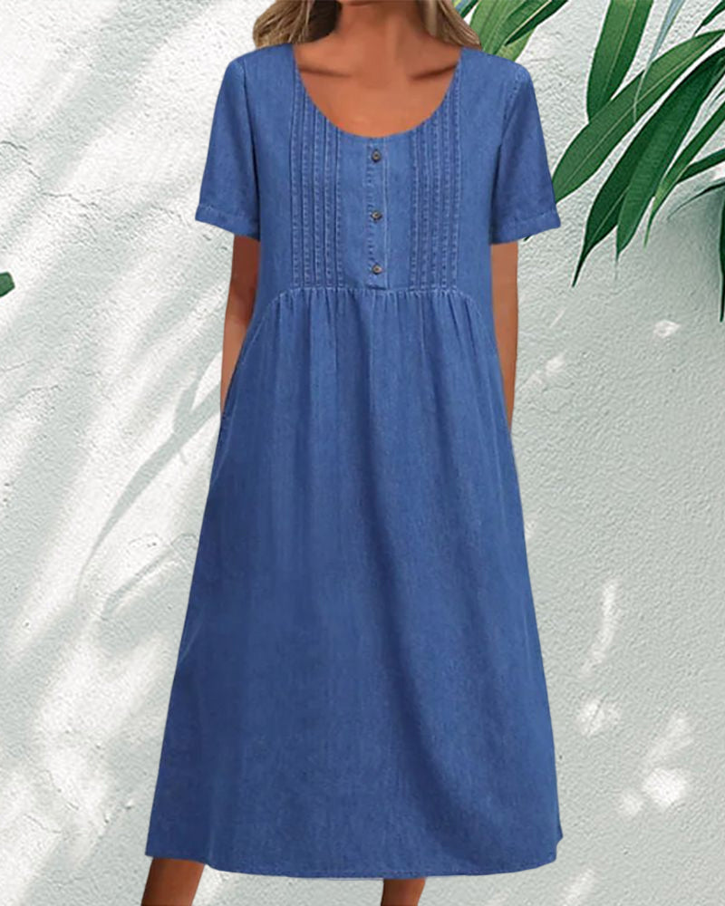 Hibiscus | Short Sleeve Denim Dress