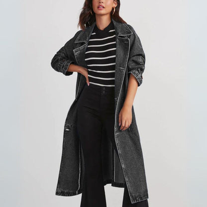 NEMU -  Women's Long Denim Trench Coat