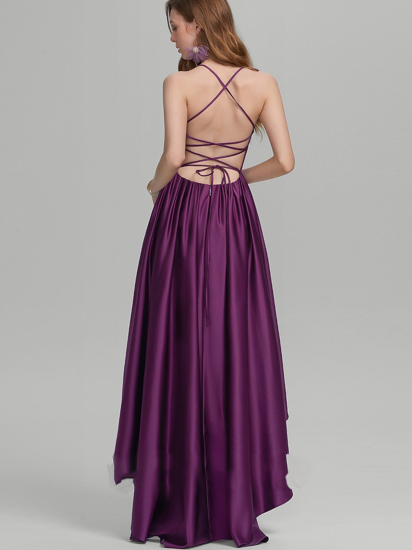 Satin A-Line Spaghetti Straps Sleeveless Prom Dress-GD100549