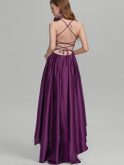 Satin A-Line Spaghetti Straps Sleeveless Prom Dress-GD100549