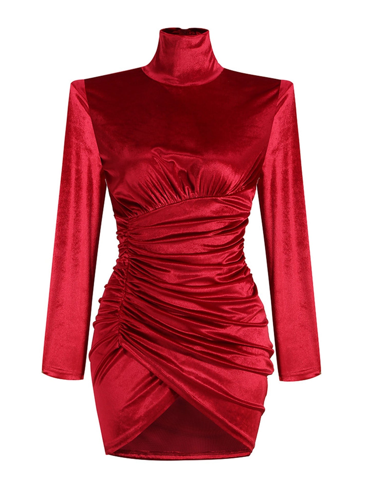 Velvet Sheath High Neck Long Sleeves Dress-GD101763