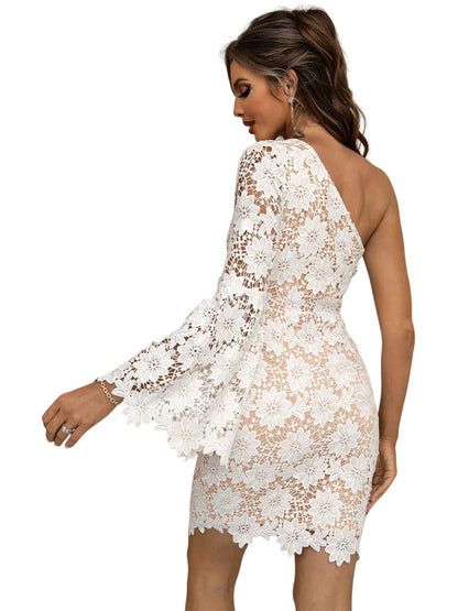 Lace Column One Shoulder Long Sleeves-Dress-GD101777