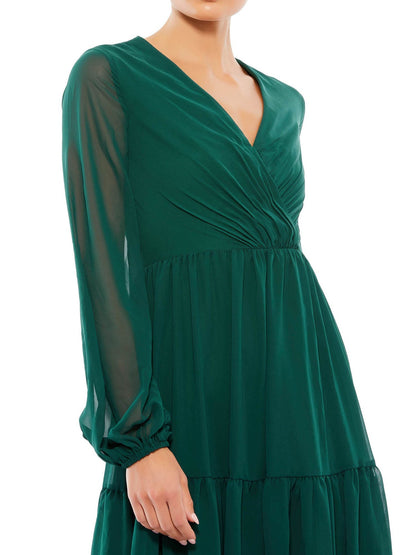 Chiffon A-Line V-Neck Long Sleeves Dress-GD101830