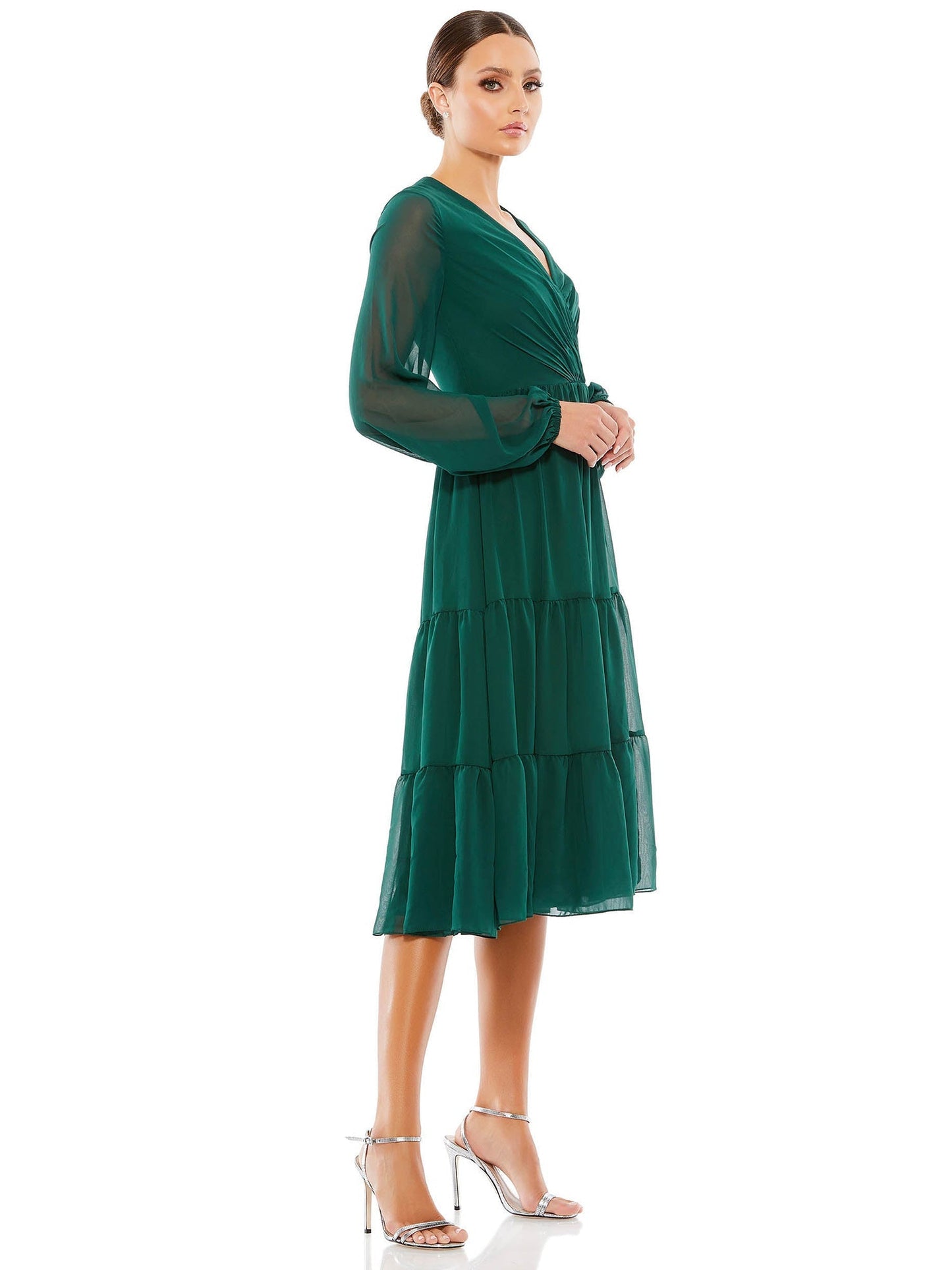 Chiffon A-Line V-Neck Long Sleeves Dress-GD101830