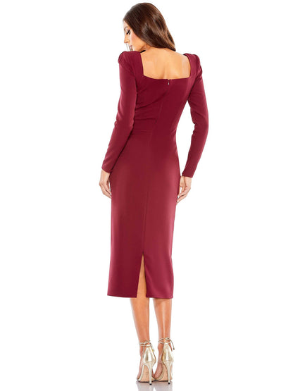 Ruched Surplice Column Square Neck Long Sleeves-Dress-GD101832