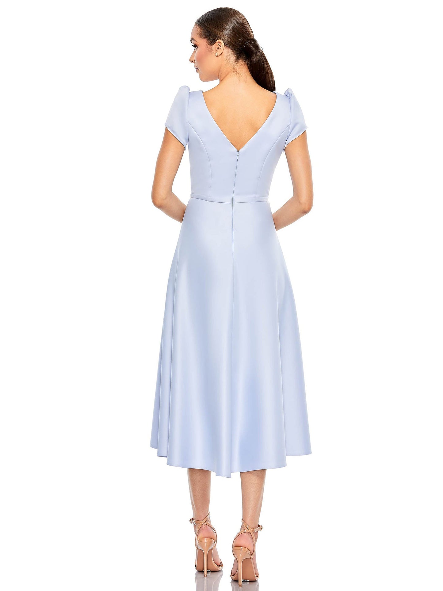 Satin A-Line Boat Neck Cap Sleeves Dress-GD101834