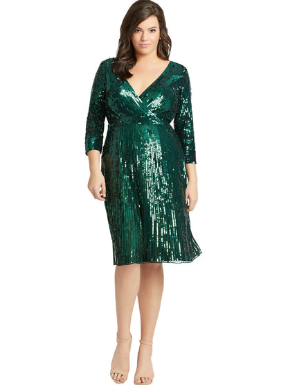 Sequin Column V-Neck Long Sleeves-Dress-GD101838