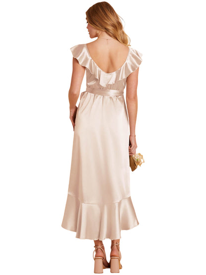 Strech Satin Column V-Neck Sleeveless-Dress-GD101847