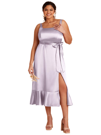 Strech Satin A-Line Boat Neck Sleeveless-Dress-GD101848