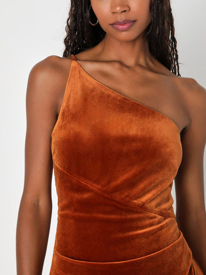 Velvet Column One Shoulder Sleeveless-Dress-GD101853