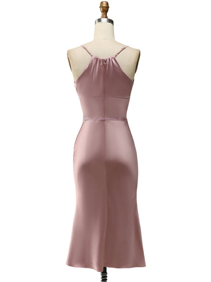 Stretch Satin Column One Shoulder Sleeveless Dress-GD101868