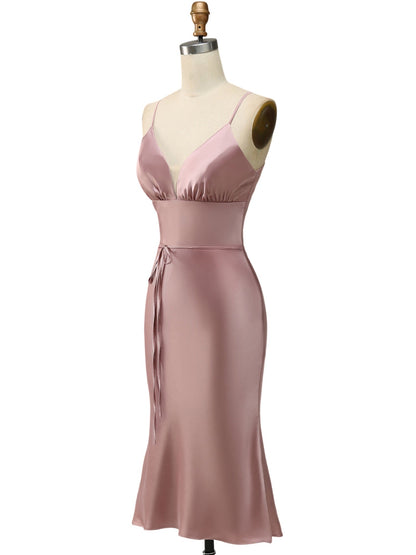 Stretch Satin Column One Shoulder Sleeveless Dress-GD101868