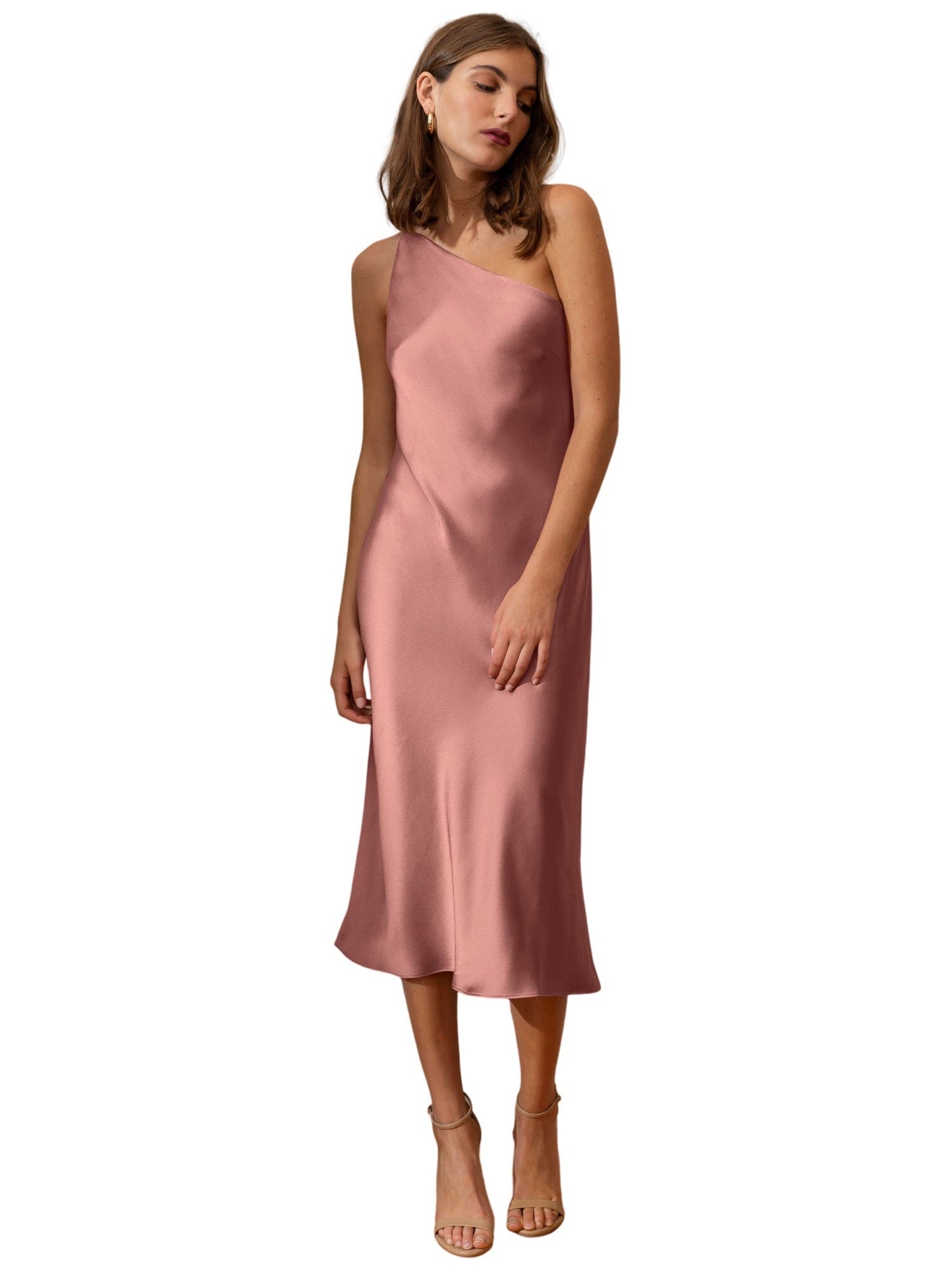 Stretch Satin Column Boat Neck Sleeveless Dress-GD101870