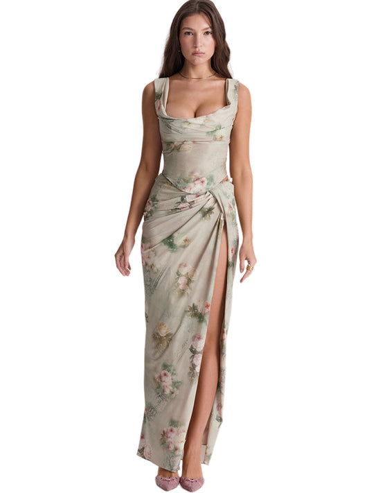 Chiffon Column Boat Neck Sleeveless-Dress-GD101873