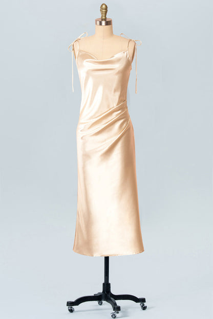 Stretch Satin A-Line Cowl Neck Sleeveless Dress-GD101874