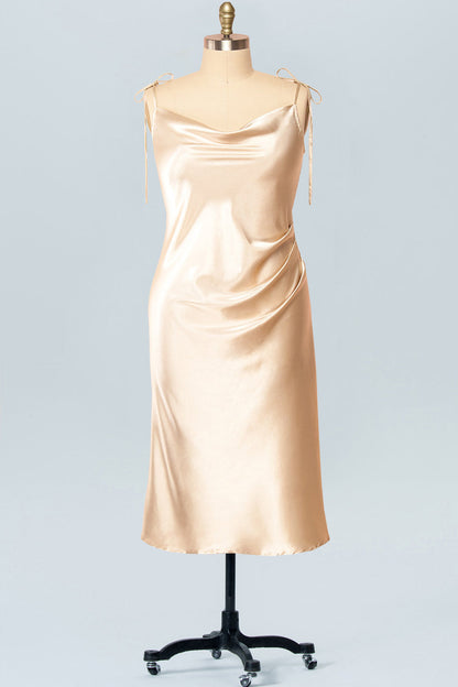 Stretch Satin A-Line Cowl Neck Sleeveless Dress-GD101874