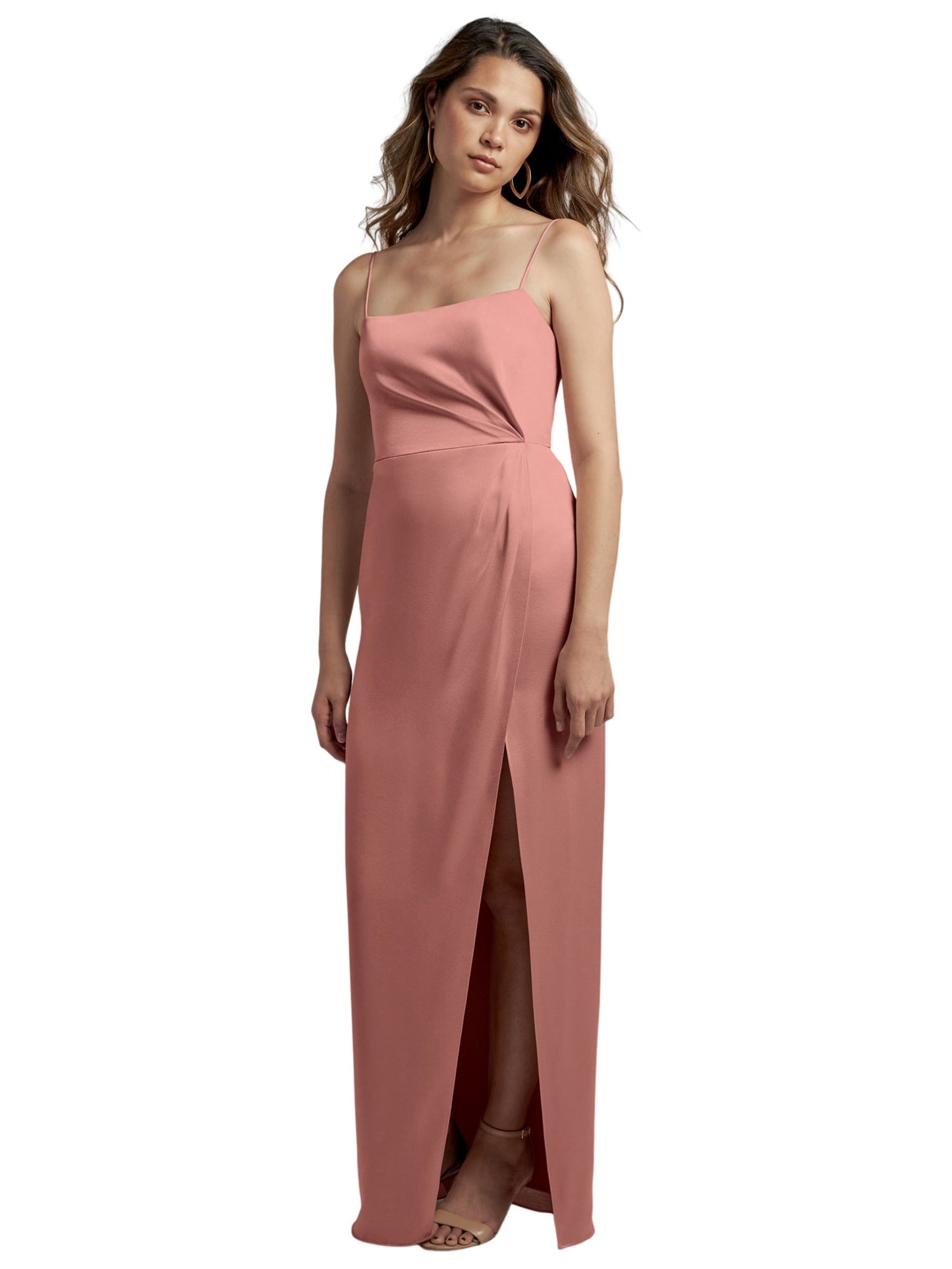 Stretch Satin Column Boat Neck Sleeveless Dress-GD101880