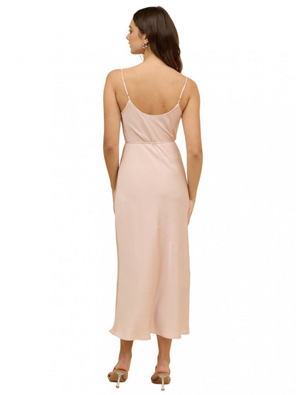 Stretch Satin A-Line Cowl Neck Sleeveless Dress-GD101881