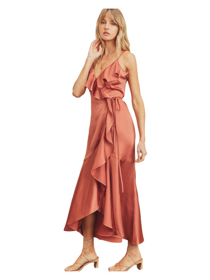 Stretch Satin Column V-Neck Sleeveless Dress-GD101882