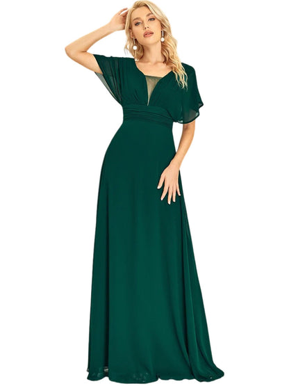 Chiffon A-Line Dipped Half Sleeves Dress-GD101883