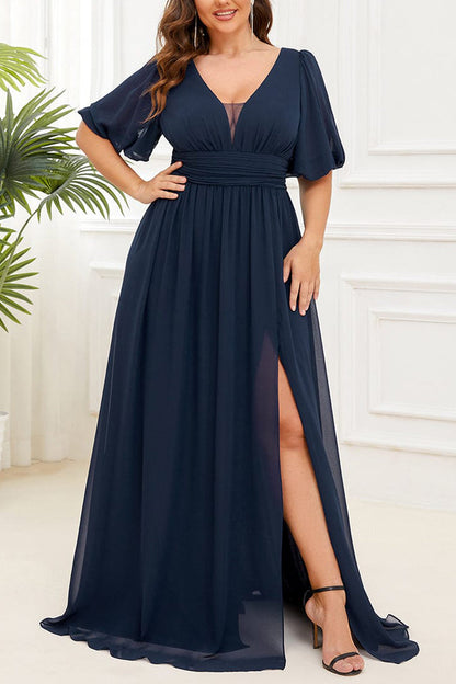 Chiffon A-Line Dipped Half Sleeves Dress-GD101883