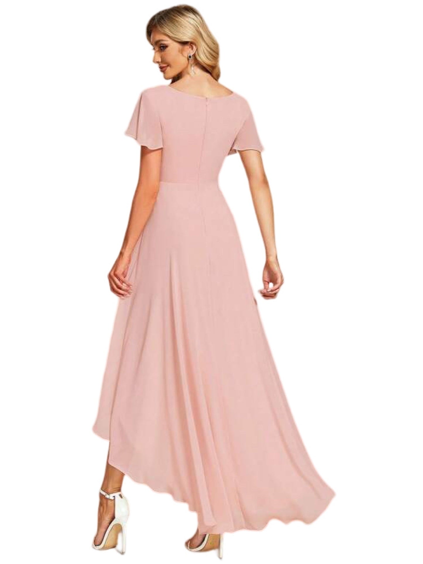 Chiffon A-Line V-Neck Half Sleeves Dress-GD101884