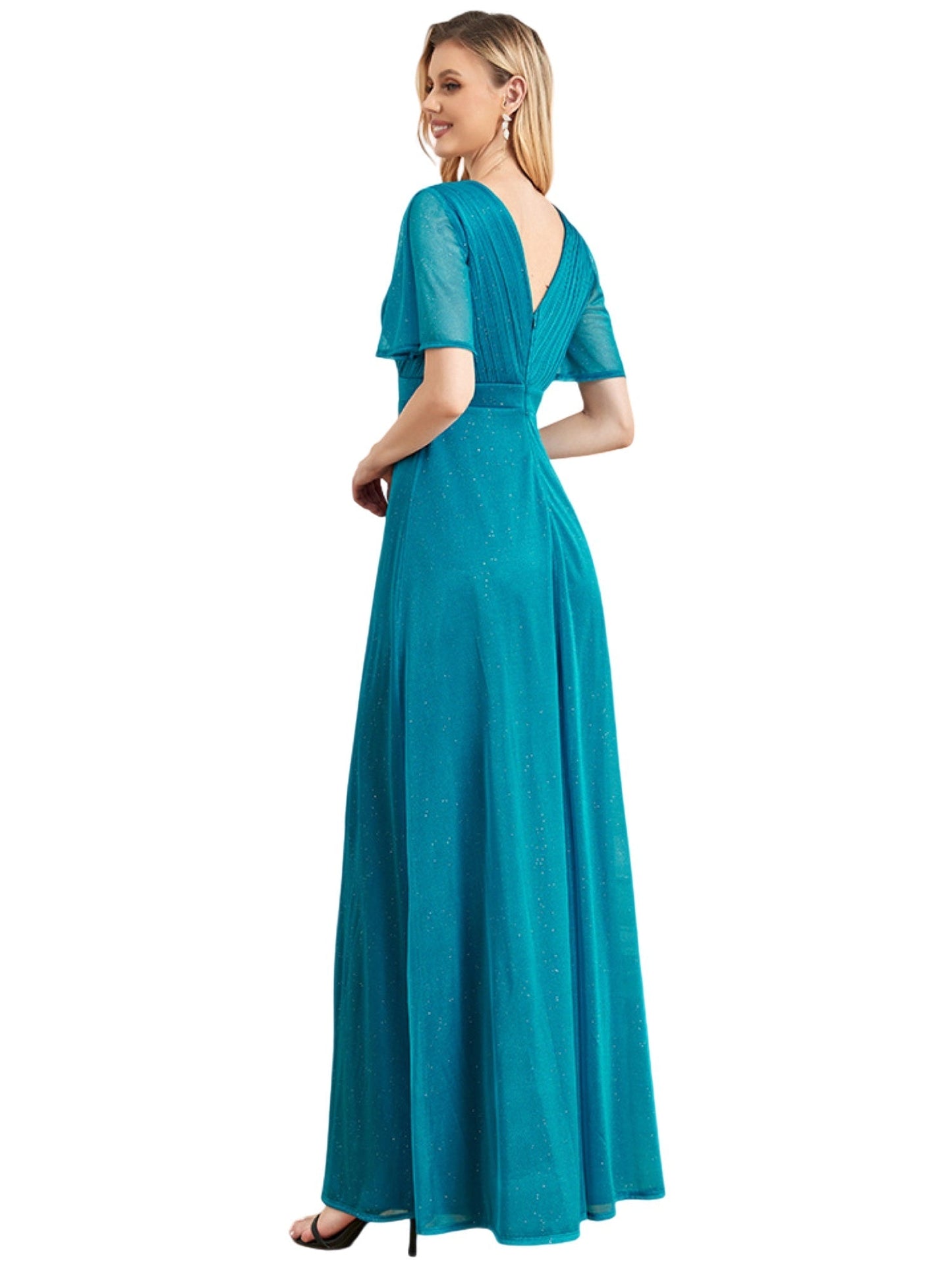 Glitter A-Line V-Neck Half Sleeves-Dress-GD101889