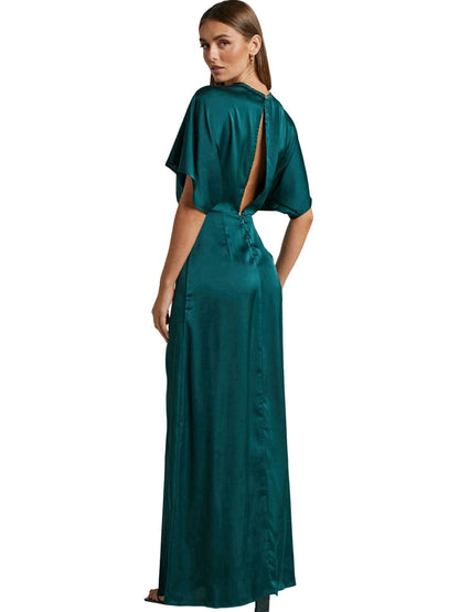 New Satin Column Dipped Half Sleeves Dress-GD101892